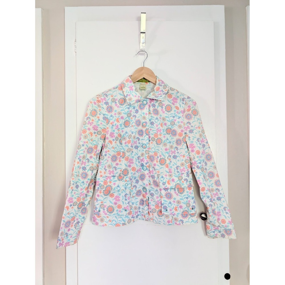 Sigrid Olsen XS Floral Print Button Front Jacket Pastel Bright Spring Grandma